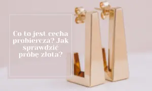 Eleganckie kolczyki z żółtego złota, które przypominają czerwone złoto ruskie. Tekst pyta o cechę probierczą i próbę złota.