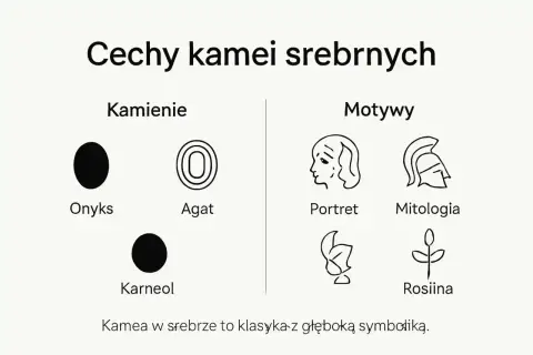 Kamea w srebrze: kamienie (onyks, agat, karneol) i motywy (portret, mitologia, roślina). Co to jest kamea? Klasyka z głęboką symboliką.